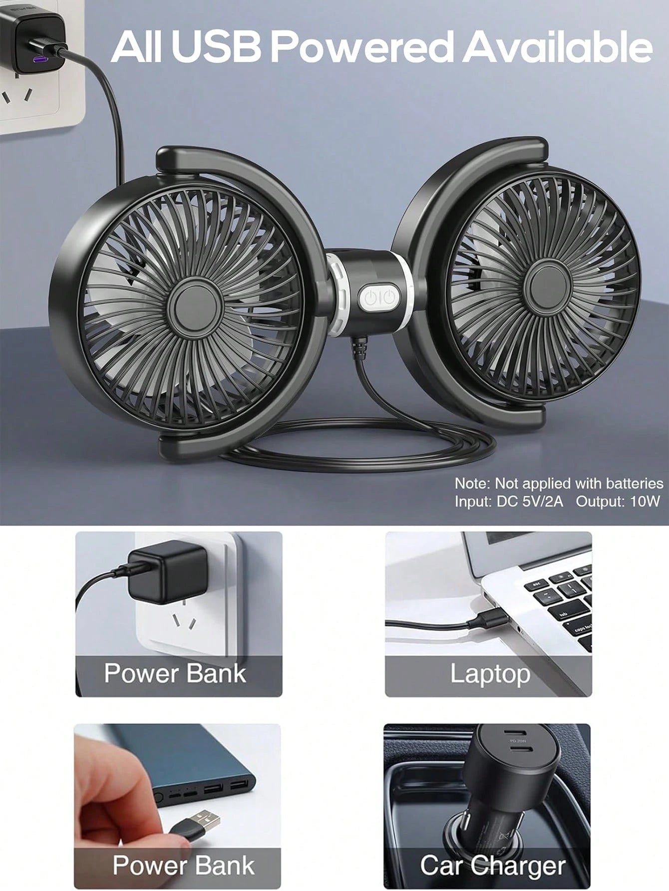 1pc Car Seat Fan, 360 Degree Rotatable Dual-Head Backseat Fan, Portable Fan For Backseat. 3-Speed Adjustable Fan To Enhance Air Circulation And Provide Cooling For Passengers Or Pets In Every Corner O