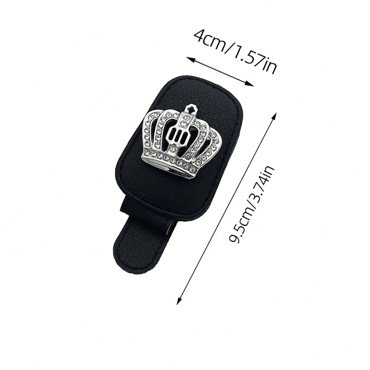 1pc Car Sun Visor Fashion Glasses Holder- Shiny Rhinestone, Crown Pattern, Fashion Glasses Holder And Card Clip Magnetic PU Leather- Car Sun Visor Accessory