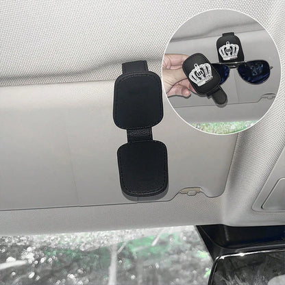 1pc Car Sun Visor Fashion Glasses Holder- Shiny Rhinestone, Crown Pattern, Fashion Glasses Holder And Card Clip Magnetic PU Leather- Car Sun Visor Accessory