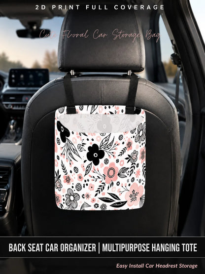 1pc Car Trash Bag, Hanging Car Garbage Storage Bag- Pink And Black Floral Simple Cute Pattern, Kitchen Camping Trash Can, Women's Car Accessories, Car Interior Trash Organizer, Foldable Car Decorativ