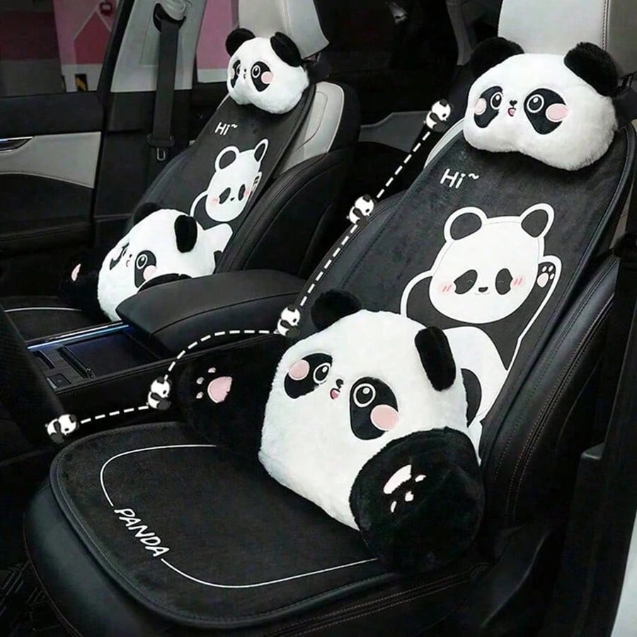1pc Cartoon Cute Panda Car Headrest, Comfortable Soft Car Seat Cushion, Car Neck Pillow, Car Pillow