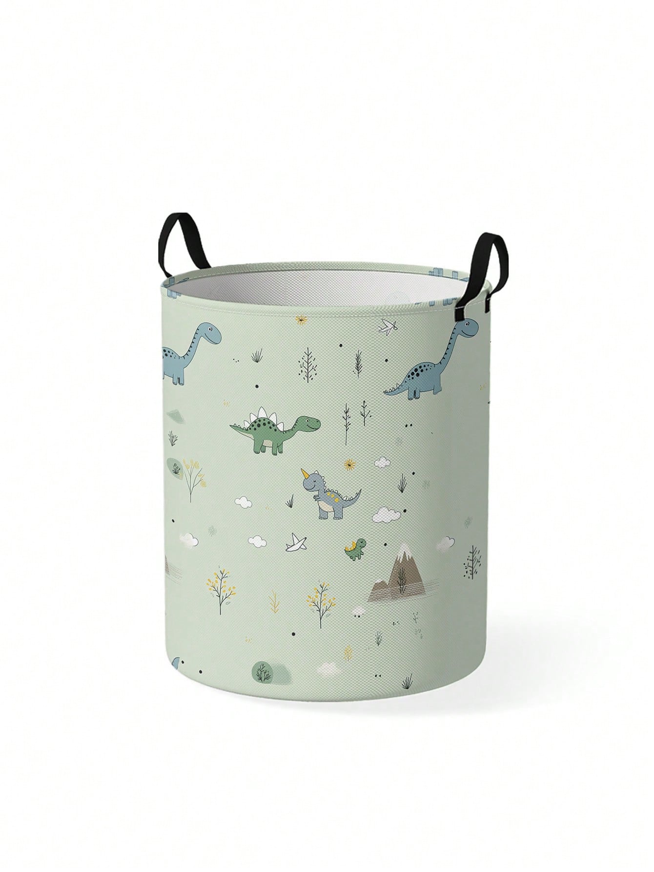 1pc Cartoon Dinosaur Print Foldable Round Storage Basket With Handle, Large Capacity Multi-Purpose Storage Bin For Nursery, Baby Diaper, Clothes, Toys Organization