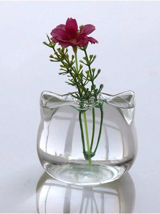 1pc Cat Shaped Hydroponic Plant Glass Vase, Cartoon Home Decor Cat Planting Bottle, Mini Tabletop Flower Arrangement Vase Gifts Birthday Graduation Back To School Room Decor School Supplies Flower Vas