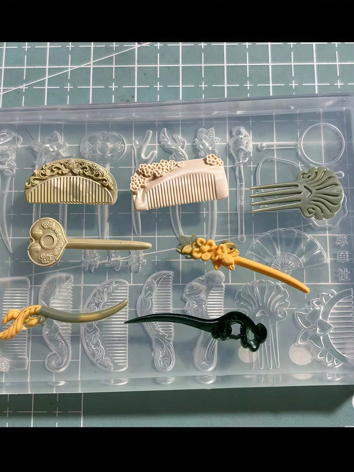 1pc Chinese Style Comb, Frog Button, Kingfisher Hairpin, Fan 3D Nail Art Decor Silicone Mold