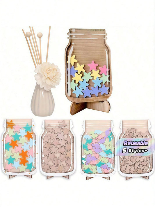 1PC Classroom Star Reward Jar With Cool Teaching Stickers-Wooden, Perfect For Home & School Motivation Stickers ForTeachers Classroom Reward Jar Back To School
