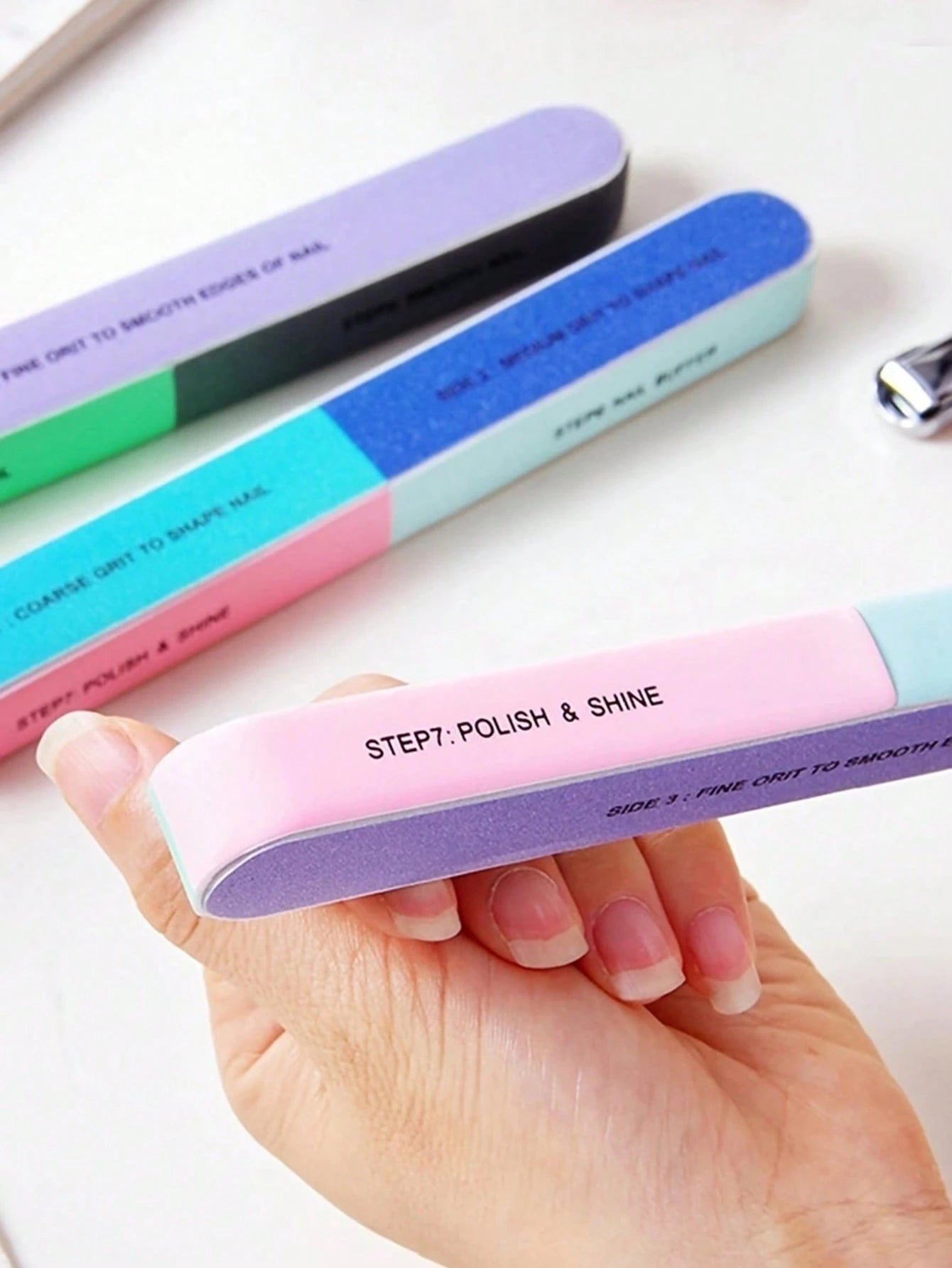 1pc Colorful 7-Sided Nail File, Nail Edge Filer, Sanding Buffer, Shaping Polishing Block, Suitable For Nail Salons