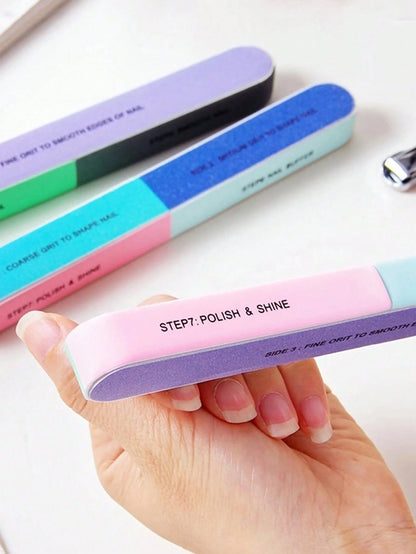 1pc Colorful 7-Sided Nail File, Nail Edge Filer, Sanding Buffer, Shaping Polishing Block, Suitable For Nail Salons