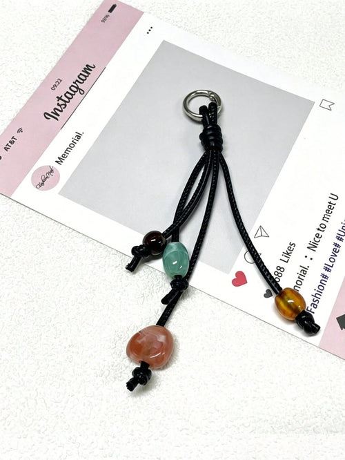 1pc Colorful Beaded Keychain For Women's Bags- Metal Key Ring With Resin Beads, Vibrant Green, Blue, Orange And White Design, Durable And Fashionable, Suitable As Pendant For Keys, Wallets And Handba