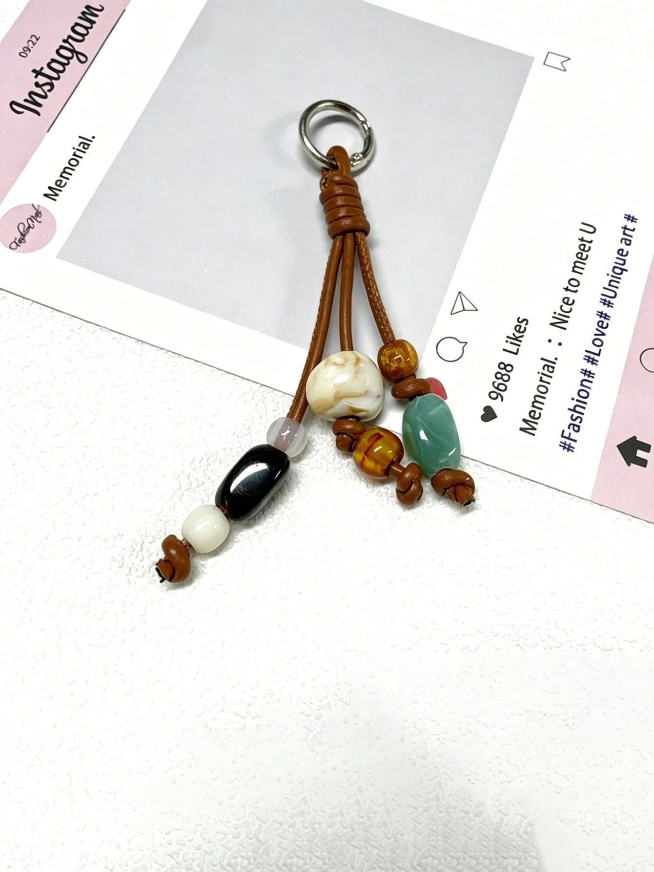 1pc Colorful Beaded Keychain For Women's Bags- Metal Key Ring With Resin Beads, Vibrant Green, Blue, Orange And White Design, Durable And Fashionable, Suitable As Pendant For Keys, Wallets And Handba