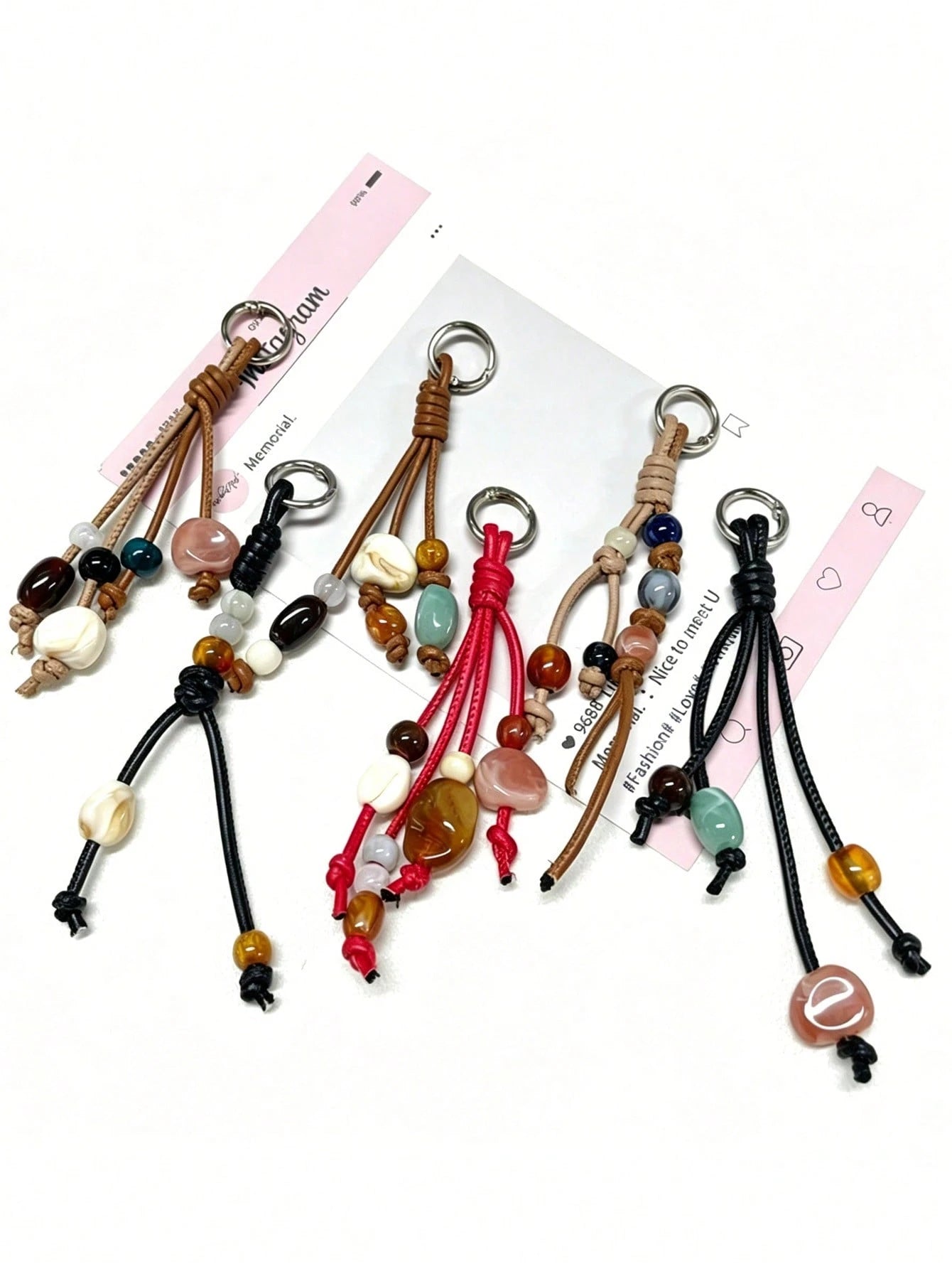 1pc Colorful Beaded Keychain For Women's Bags- Metal Key Ring With Resin Beads, Vibrant Green, Blue, Orange And White Design, Durable And Fashionable, Suitable As Pendant For Keys, Wallets And Handba