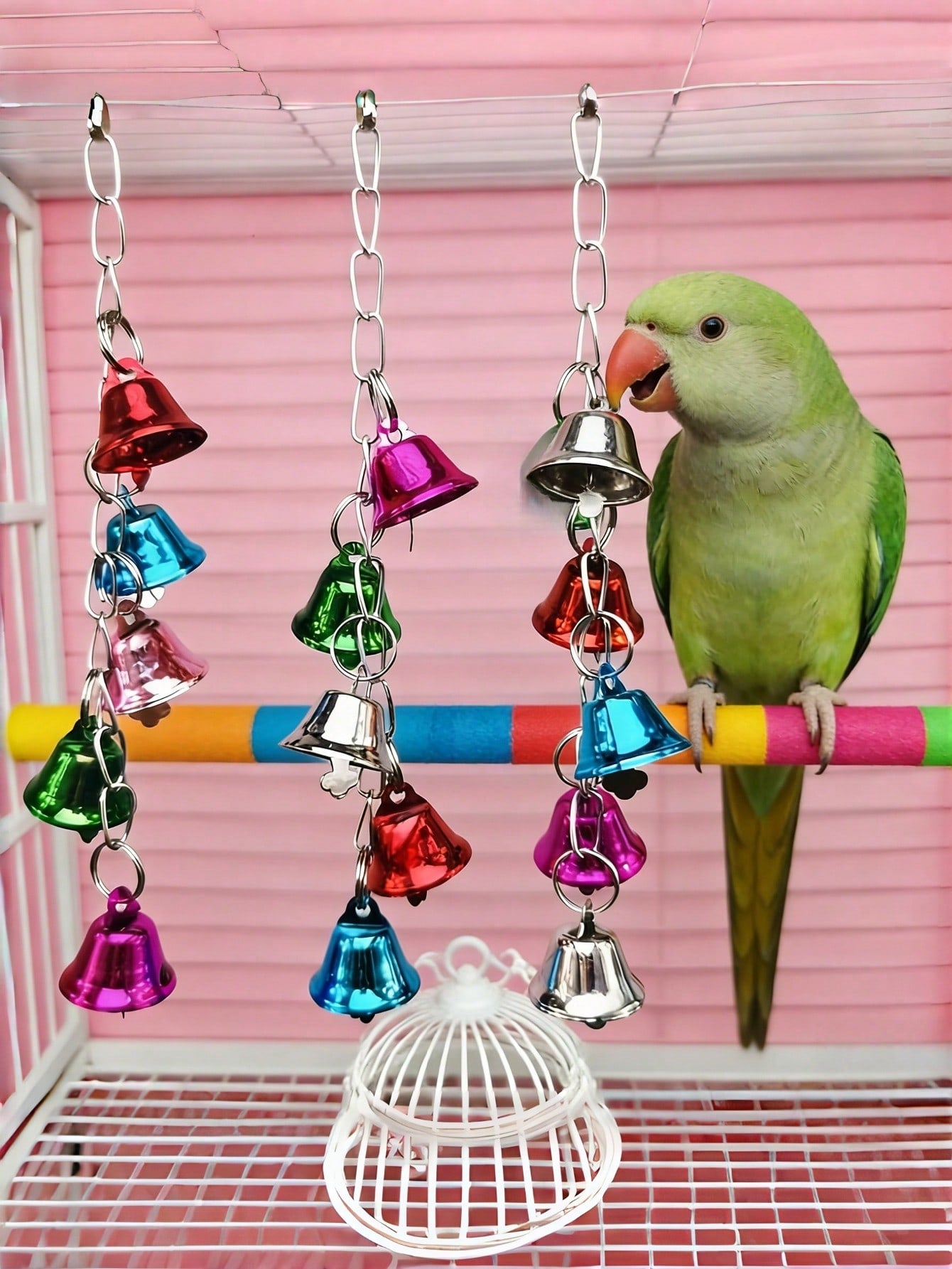 1pc Colorful Bell Pendant Bird Toy- Birdcage Decor With Bell, Parrot Chew Toy, Swing Accessory For Cockatiel, Cockatoo, Lovebird And Other Durable Chewing Birds