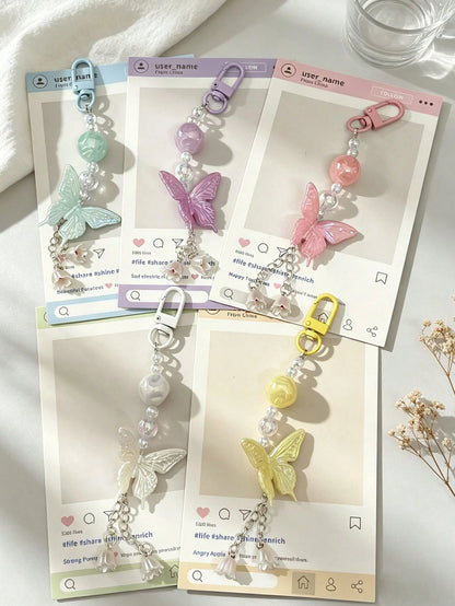 1pc Colorful Butterfly Wind Chime Flower Pendant Phone Chain Short Phone Strap, Fashion Versatile Universal Hanging Chain, Suitable For CCD Camera Strap, Earphone Case Lanyard, Car Key Chain Pendant