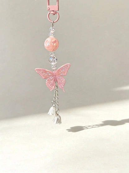1pc Colorful Butterfly Wind Chime Flower Pendant Phone Chain Short Phone Strap, Fashion Versatile Universal Hanging Chain, Suitable For CCD Camera Strap, Earphone Case Lanyard, Car Key Chain Pendant
