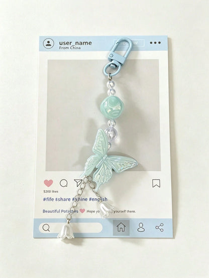 1pc Colorful Butterfly Wind Chime Flower Pendant Phone Chain Short Phone Strap, Fashion Versatile Universal Hanging Chain, Suitable For CCD Camera Strap, Earphone Case Lanyard, Car Key Chain Pendant