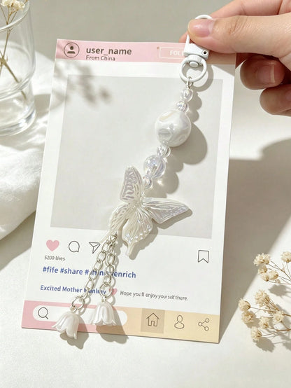 1pc Colorful Butterfly Wind Chime Flower Pendant Phone Chain Short Phone Strap, Fashion Versatile Universal Hanging Chain, Suitable For CCD Camera Strap, Earphone Case Lanyard, Car Key Chain Pendant