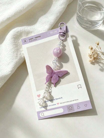 1pc Colorful Butterfly Wind Chime Flower Pendant Phone Chain Short Phone Strap, Fashion Versatile Universal Hanging Chain, Suitable For CCD Camera Strap, Earphone Case Lanyard, Car Key Chain Pendant