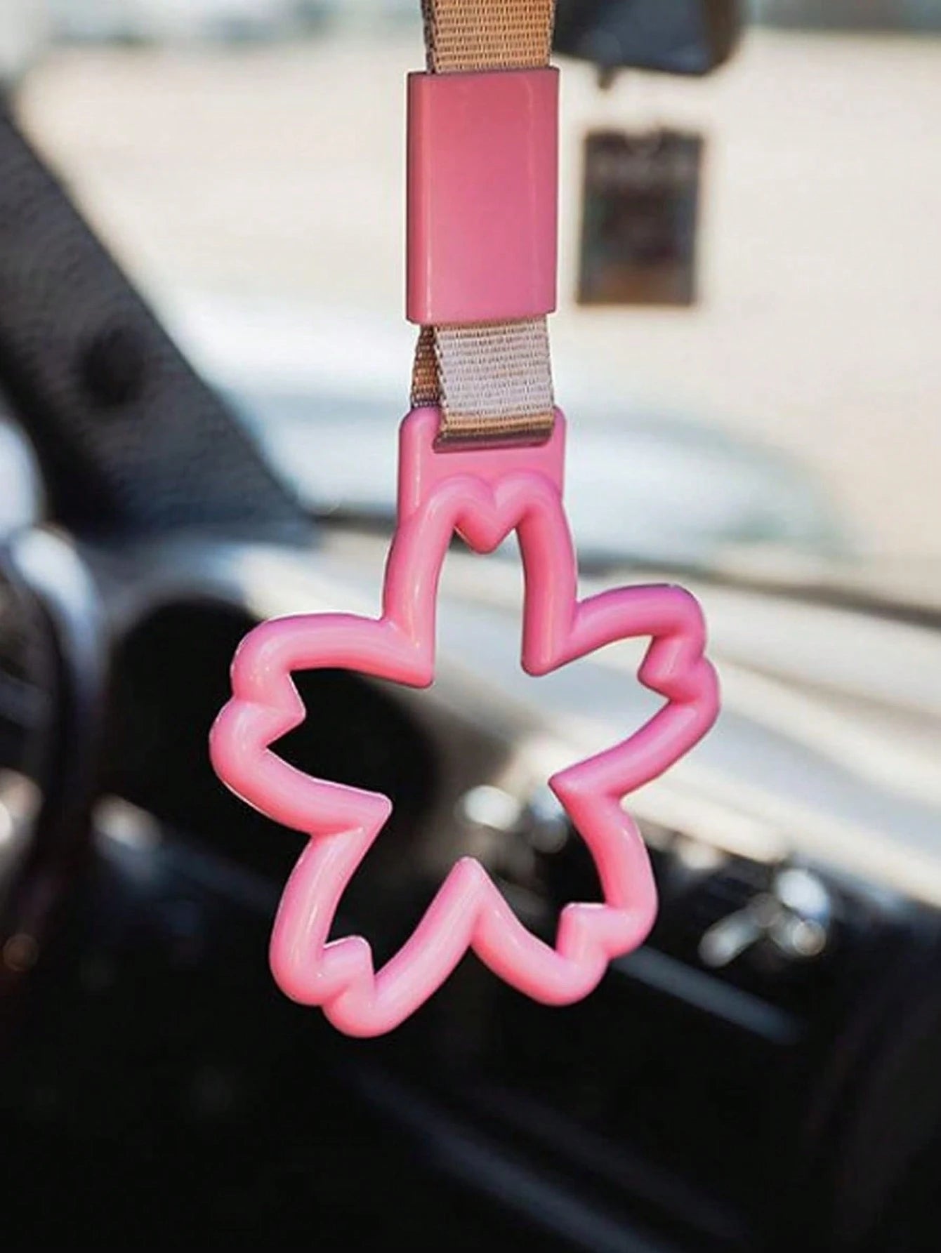 1pc Colorful Cherry Blossom Car Roof Handle With Warning Trailer Strap And Rear Bumper Ring