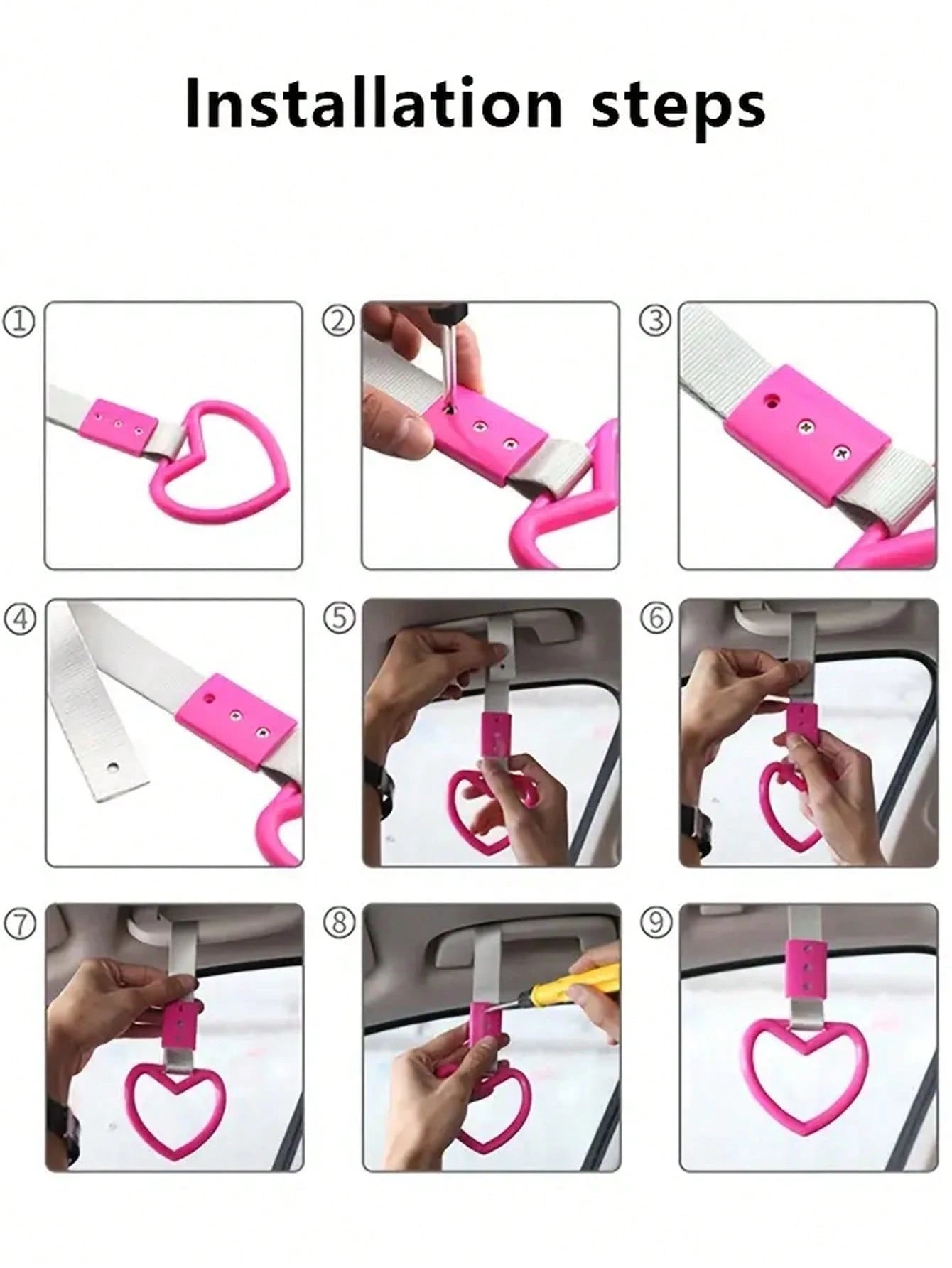 1pc Colorful Cherry Blossom Car Roof Handle With Warning Trailer Strap And Rear Bumper Ring