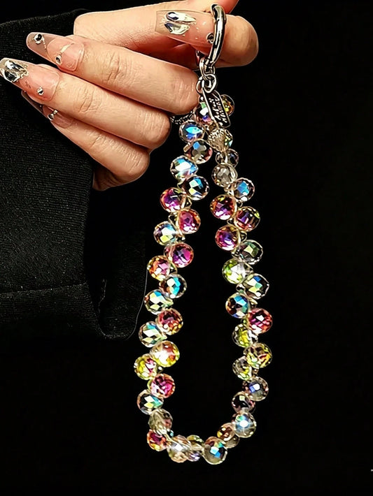 1pc Colorful Crystal Luxury Beaded Phone Chain, Sparkling Rhinestone INS Style Wrist Strap, Universal Anti-Loss Decorative Phone Charm (Actual Size May Slightly Differ From Photo Due To Shooting Angle