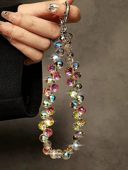 1pc Colorful Crystal Luxury Beaded Phone Chain, Sparkling Rhinestone INS Style Wrist Strap, Universal Anti-Loss Decorative Phone Charm (Actual Size May Slightly Differ From Photo Due To Shooting Angle