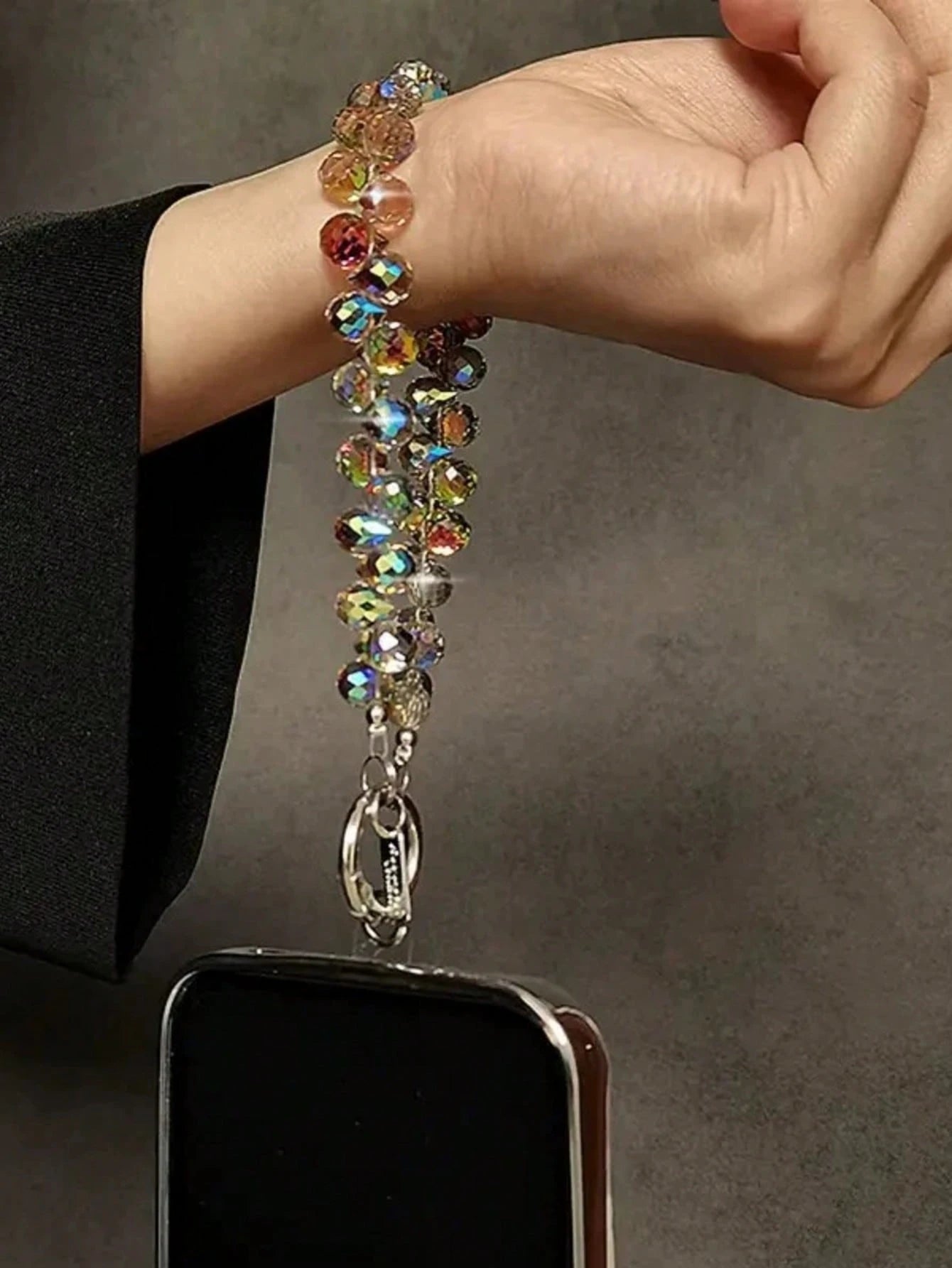 1pc Colorful Crystal Luxury Beaded Phone Chain, Sparkling Rhinestone INS Style Wrist Strap, Universal Anti-Loss Decorative Phone Charm (Actual Size May Slightly Differ From Photo Due To Shooting Angle