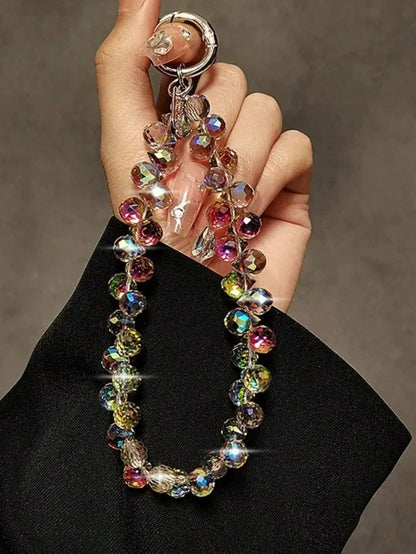 1pc Colorful Crystal Luxury Beaded Phone Chain, Sparkling Rhinestone INS Style Wrist Strap, Universal Anti-Loss Decorative Phone Charm (Actual Size May Slightly Differ From Photo Due To Shooting Angle