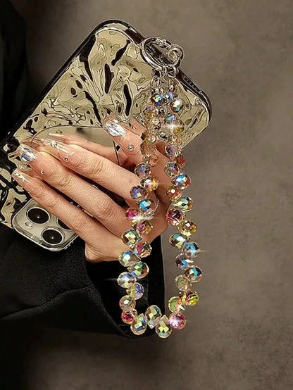 1pc Colorful Crystal Luxury Beaded Phone Chain, Sparkling Rhinestone INS Style Wrist Strap, Universal Anti-Loss Decorative Phone Charm (Actual Size May Slightly Differ From Photo Due To Shooting Angle
