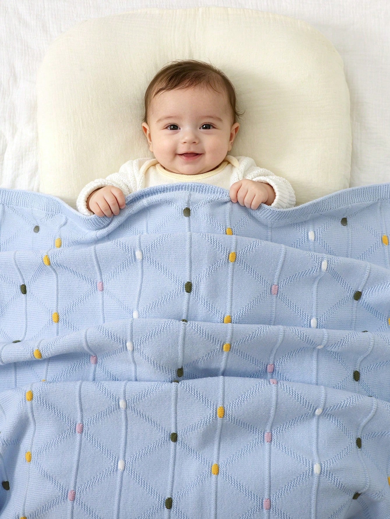 1pc Colorful Polka Dot Knitted Baby Blanket, Comfortable Swaddle Blanket, Stroller Blanket, Air Conditioning Blanket, All-Season Cover