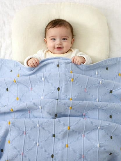 1pc Colorful Polka Dot Knitted Baby Blanket, Comfortable Swaddle Blanket, Stroller Blanket, Air Conditioning Blanket, All-Season Cover