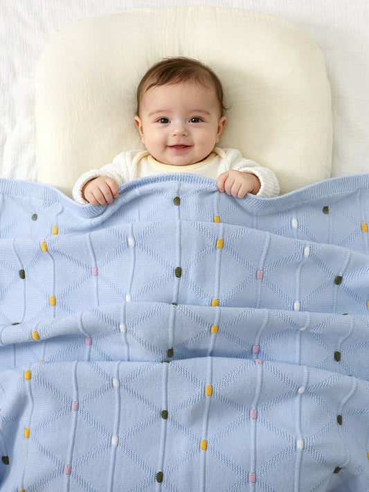 1pc Colorful Polka Dot Knitted Baby Blanket, Comfortable Swaddle Blanket, Stroller Blanket, Air Conditioning Blanket, All-Season Cover