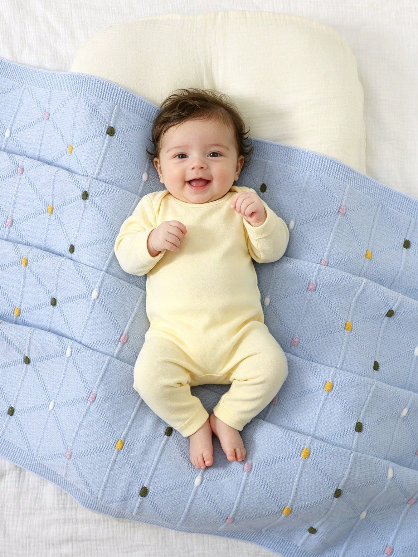 1pc Colorful Polka Dot Knitted Baby Blanket, Comfortable Swaddle Blanket, Stroller Blanket, Air Conditioning Blanket, All-Season Cover