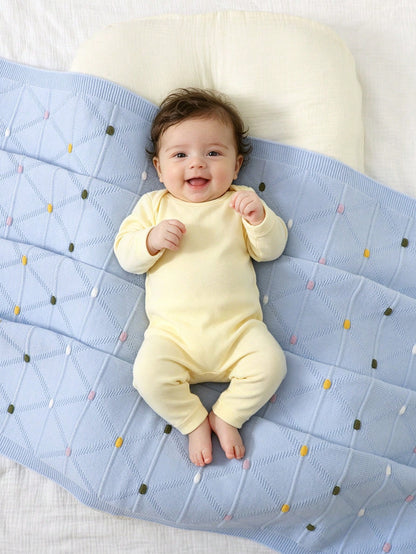 1pc Colorful Polka Dot Knitted Baby Blanket, Comfortable Swaddle Blanket, Stroller Blanket, Air Conditioning Blanket, All-Season Cover