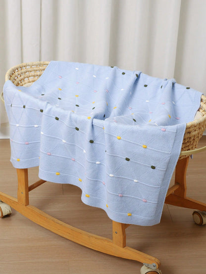 1pc Colorful Polka Dot Knitted Baby Blanket, Comfortable Swaddle Blanket, Stroller Blanket, Air Conditioning Blanket, All-Season Cover
