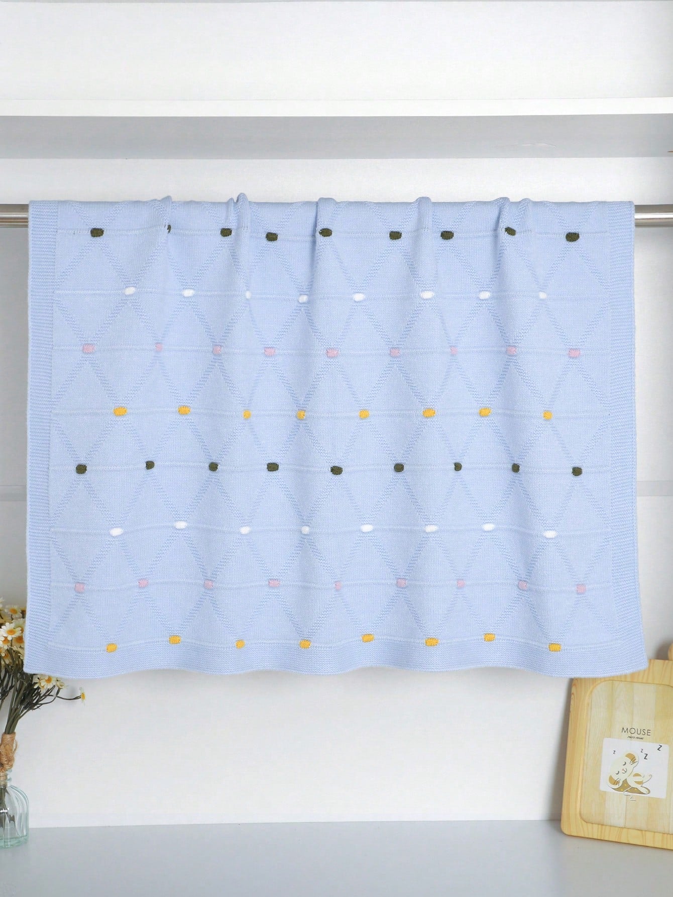 1pc Colorful Polka Dot Knitted Baby Blanket, Comfortable Swaddle Blanket, Stroller Blanket, Air Conditioning Blanket, All-Season Cover