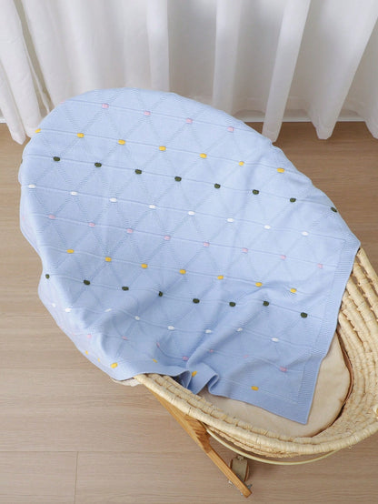 1pc Colorful Polka Dot Knitted Baby Blanket, Comfortable Swaddle Blanket, Stroller Blanket, Air Conditioning Blanket, All-Season Cover