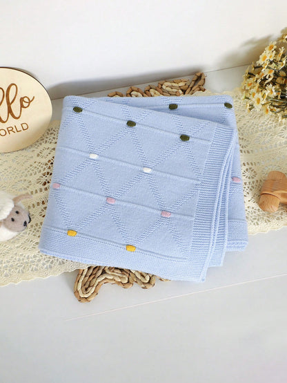 1pc Colorful Polka Dot Knitted Baby Blanket, Comfortable Swaddle Blanket, Stroller Blanket, Air Conditioning Blanket, All-Season Cover