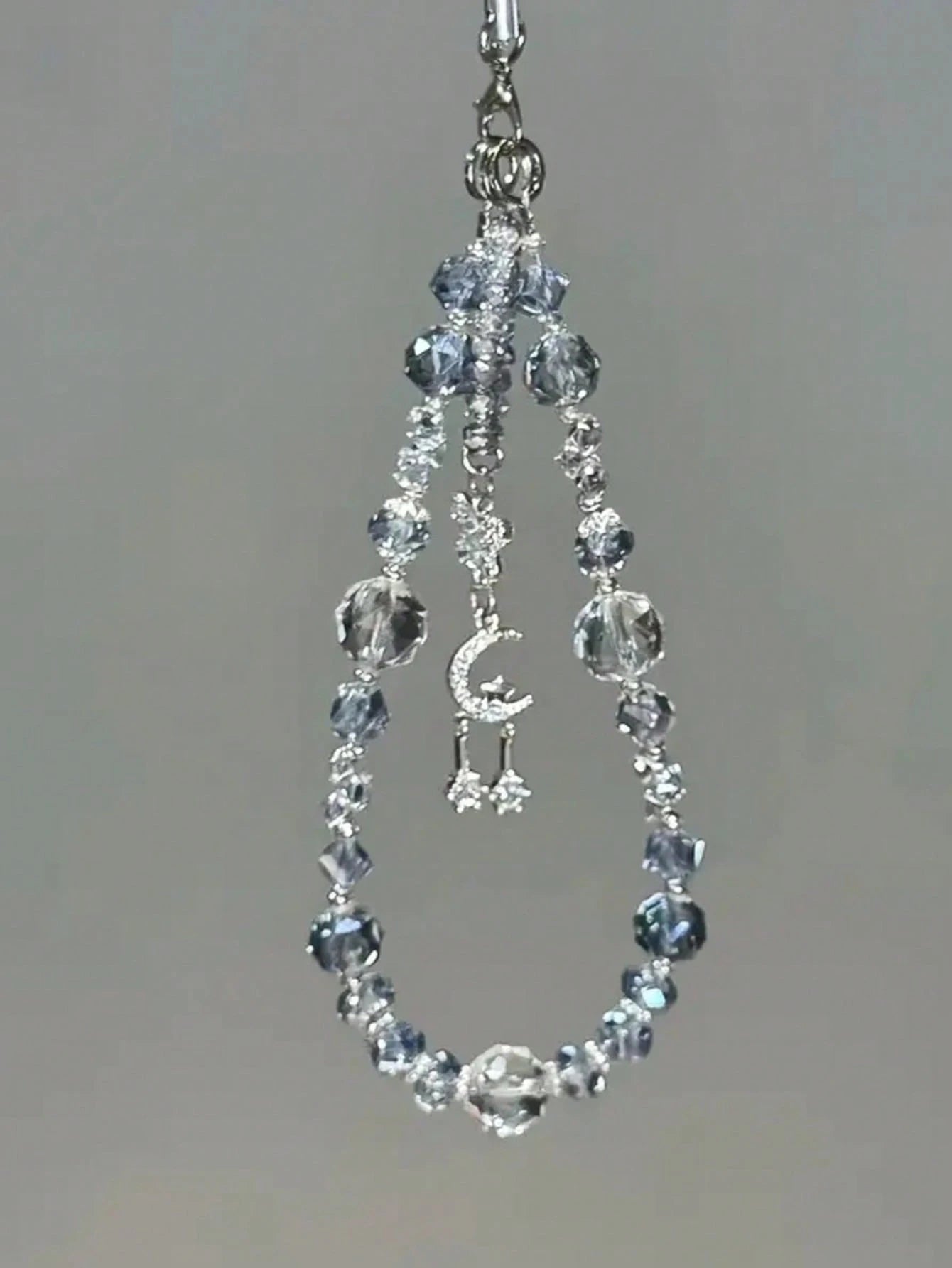 1pc Cool Ice Blue Crystal Phone Chain, Star Moon Butterfly Pendant, High-End Girl Style Phone Lanyard (Due To Shooting Angle And Magnification, Actual Size May Slightly Differ From The Photo)