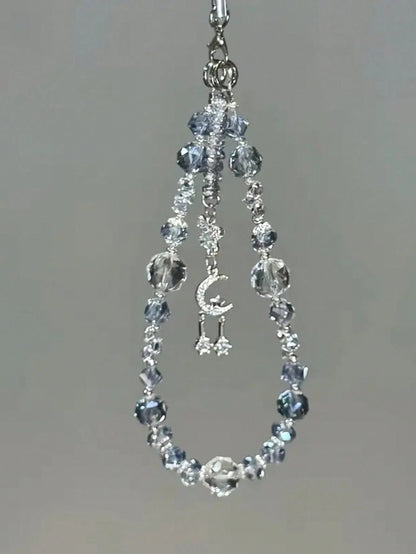 1pc Cool Ice Blue Crystal Phone Chain, Star Moon Butterfly Pendant, High-End Girl Style Phone Lanyard (Due To Shooting Angle And Magnification, Actual Size May Slightly Differ From The Photo)