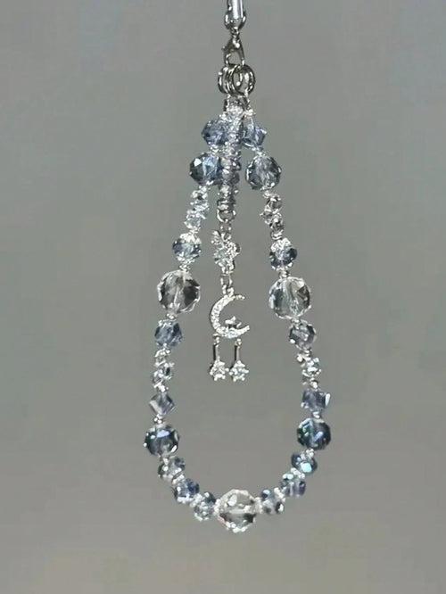 1pc Cool Ice Blue Crystal Phone Chain, Star Moon Butterfly Pendant, High-End Girl Style Phone Lanyard (Due To Shooting Angle And Magnification, Actual Size May Slightly Differ From The Photo)