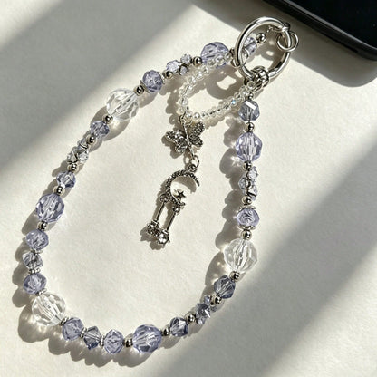 1pc Cool Ice Blue Crystal Phone Chain, Star Moon Butterfly Pendant, High-End Girl Style Phone Lanyard (Due To Shooting Angle And Magnification, Actual Size May Slightly Differ From The Photo)