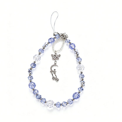 1pc Cool Ice Blue Crystal Phone Chain, Star Moon Butterfly Pendant, High-End Girl Style Phone Lanyard (Due To Shooting Angle And Magnification, Actual Size May Slightly Differ From The Photo)