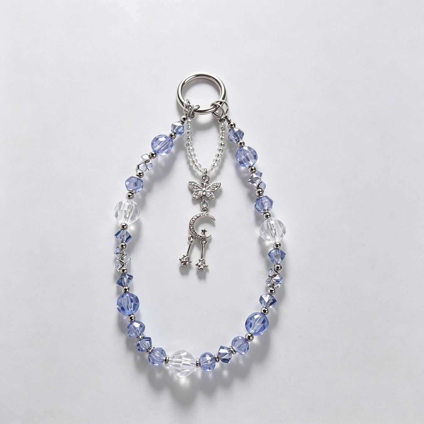 1pc Cool Ice Blue Crystal Phone Chain, Star Moon Butterfly Pendant, High-End Girl Style Phone Lanyard (Due To Shooting Angle And Magnification, Actual Size May Slightly Differ From The Photo)