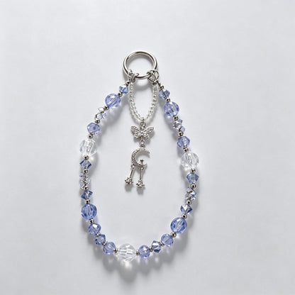 1pc Cool Ice Blue Crystal Phone Chain, Star Moon Butterfly Pendant, High-End Girl Style Phone Lanyard (Due To Shooting Angle And Magnification, Actual Size May Slightly Differ From The Photo)