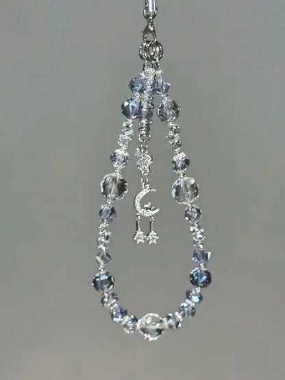 1pc Cool Ice Blue Crystal Phone Chain, Star Moon Butterfly Pendant, High-End Girl Style Phone Lanyard (Due To Shooting Angle And Magnification, Actual Size May Slightly Differ From The Photo)