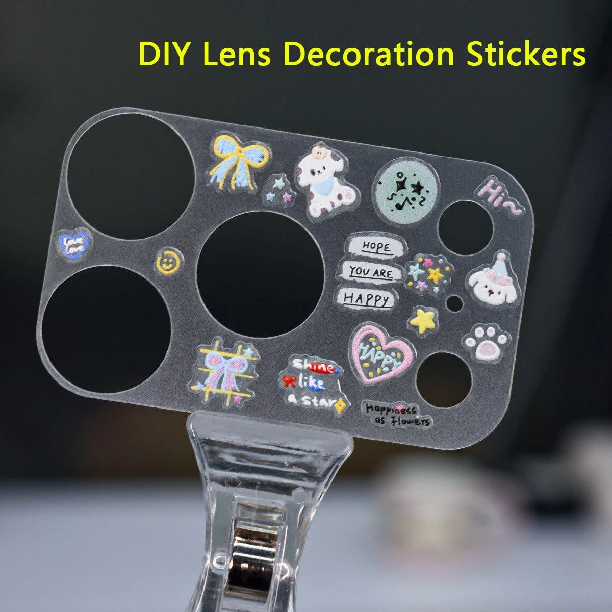 1pc Creative DIY Mirror Protective Film Sticker, Suitable For 11 Pro/ 12 Pro/13 Pro/14 Pro/15 Pro/16 Pro/17 Pro Phone Lens Film And Phone Case Sticker, Cute Cartoon Phone Case/Film Sticker 5D Embossed