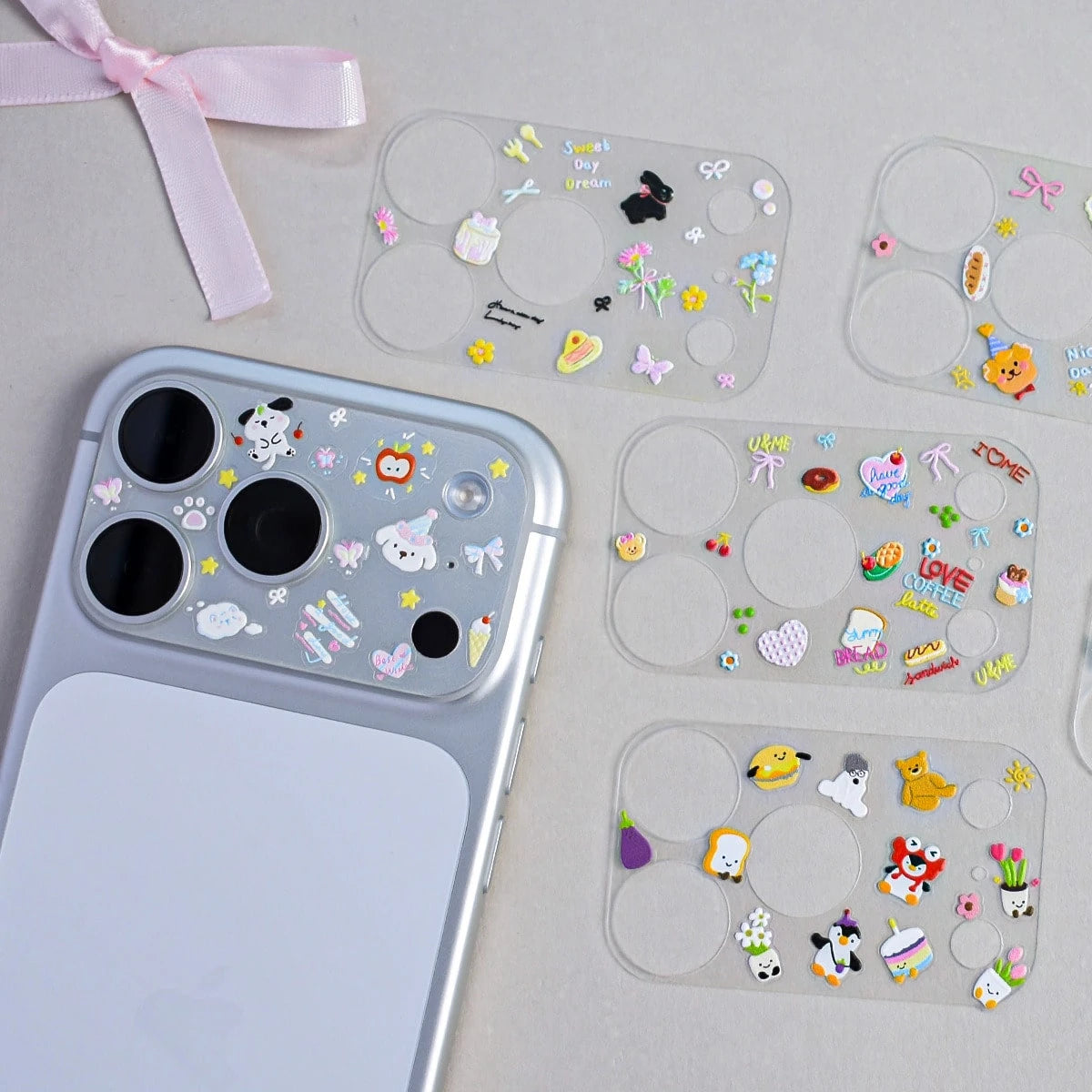 1pc Creative DIY Mirror Protective Film Sticker, Suitable For 11 Pro/ 12 Pro/13 Pro/14 Pro/15 Pro/16 Pro/17 Pro Phone Lens Film And Phone Case Sticker, Cute Cartoon Phone Case/Film Sticker 5D Embossed