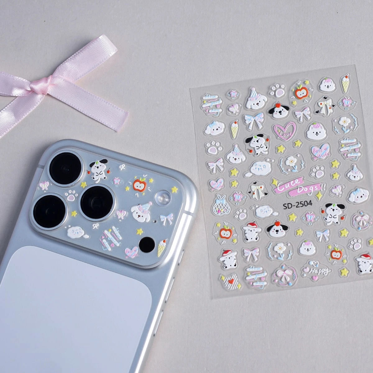 1pc Creative DIY Mirror Protective Film Sticker, Suitable For 11 Pro/ 12 Pro/13 Pro/14 Pro/15 Pro/16 Pro/17 Pro Phone Lens Film And Phone Case Sticker, Cute Cartoon Phone Case/Film Sticker 5D Embossed