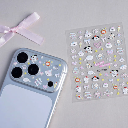 1pc Creative DIY Mirror Protective Film Sticker, Suitable For 11 Pro/ 12 Pro/13 Pro/14 Pro/15 Pro/16 Pro/17 Pro Phone Lens Film And Phone Case Sticker, Cute Cartoon Phone Case/Film Sticker 5D Embossed