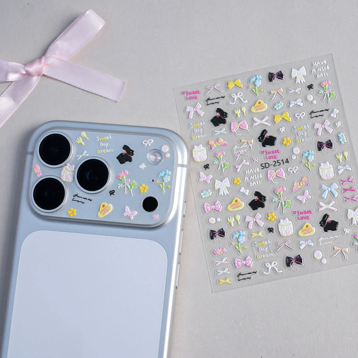 1pc Creative DIY Mirror Protective Film Sticker, Suitable For 11 Pro/ 12 Pro/13 Pro/14 Pro/15 Pro/16 Pro/17 Pro Phone Lens Film And Phone Case Sticker, Cute Cartoon Phone Case/Film Sticker 5D Embossed