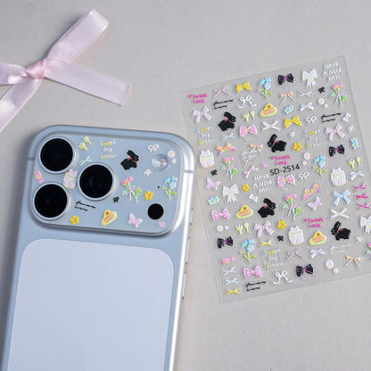 1pc Creative DIY Mirror Protective Film Sticker, Suitable For 11 Pro/ 12 Pro/13 Pro/14 Pro/15 Pro/16 Pro/17 Pro Phone Lens Film And Phone Case Sticker, Cute Cartoon Phone Case/Film Sticker 5D Embossed